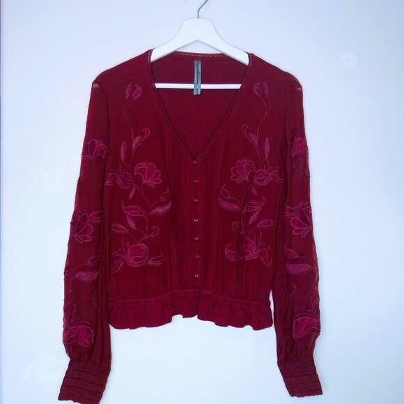 ANTHROPOLOGIE Floral Embroidered Lace long Sleeve Top Blouse - Picture 6 of 16